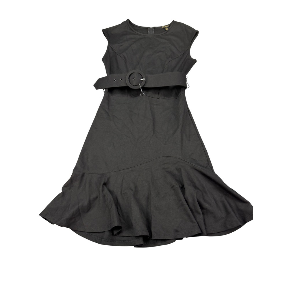City Studio Womens Black Belted Ruffle Hem Fit and Flare Dress Size 3/4 NEW